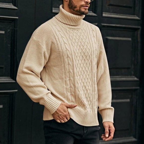 Casual Cable Knit Men's Turtleneck Sweater - Picture 5 of 5
